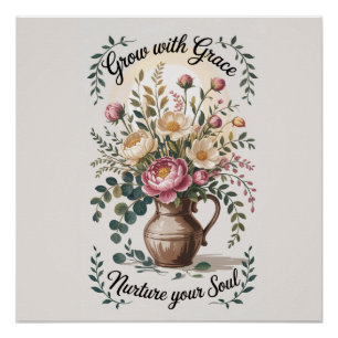 Vaas met bloemen groeien met Grace Quote Perfect Poster