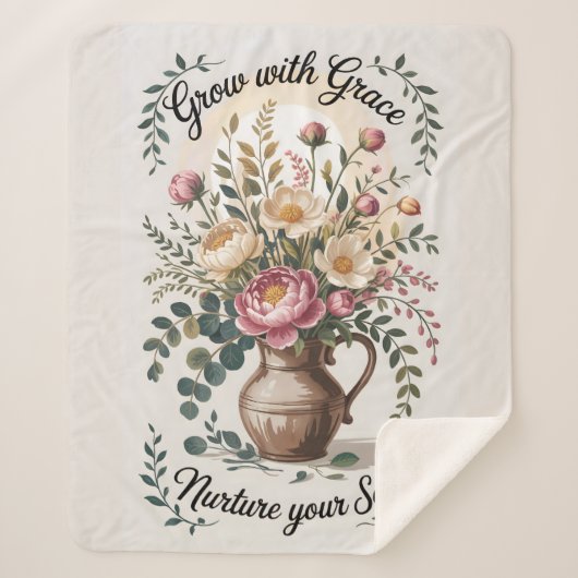Vaas met bloemen groeien met Grace Quote Sherpa Deken (Voorkant)