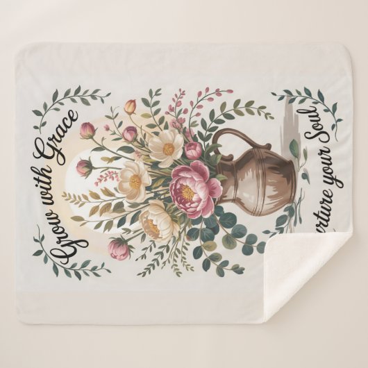 Vaas met bloemen groeien met Grace Quote Sherpa Deken (Voorkant (horizontaal))