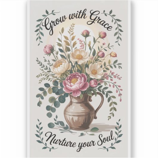 Vaas met bloemen groeien met Grace Small Sticker (Voorkant)