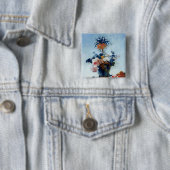 Vaas met Bloemen Vierkante Button 5,1 Cm (In situ)