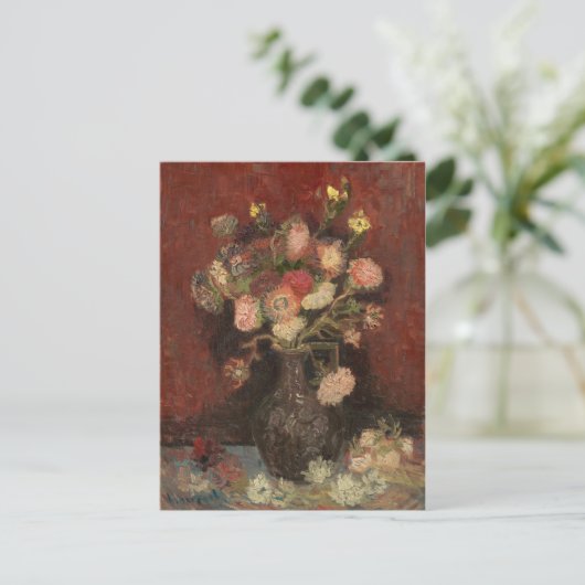 Vaas met Chinese asters en gladiolen van Gogh Briefkaart (Staand voorkant)