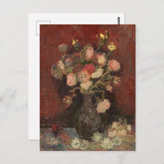 Vaas met Chinese asters en gladiolen van Gogh Briefkaart (Voorkant / Achterkant)