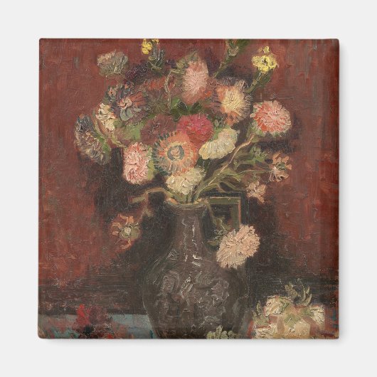 Vaas met Chinese asters en gladiolen van Gogh Magneet (Voorkant)