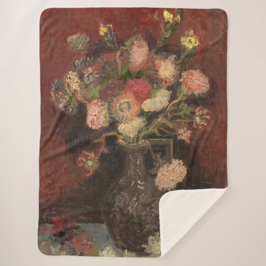 Vaas met Chinese asters en gladiolen van Gogh Sherpa Deken (Voorkant)