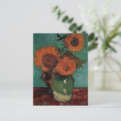 vaas met drie zonnebloemen, van Gogh Briefkaart (Staand voorkant)