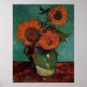 vaas met drie zonnebloemen, van Gogh Poster (Voorkant)