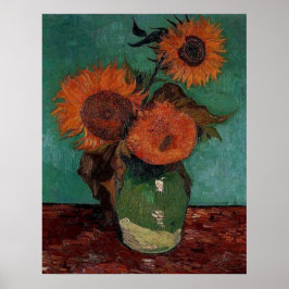 vaas met drie zonnebloemen, van Gogh Poster