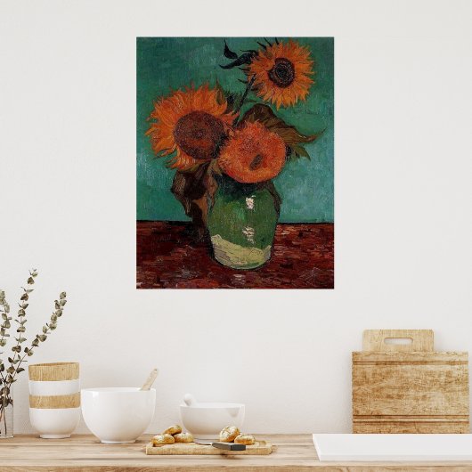 vaas met drie zonnebloemen, van Gogh Poster (Keuken)