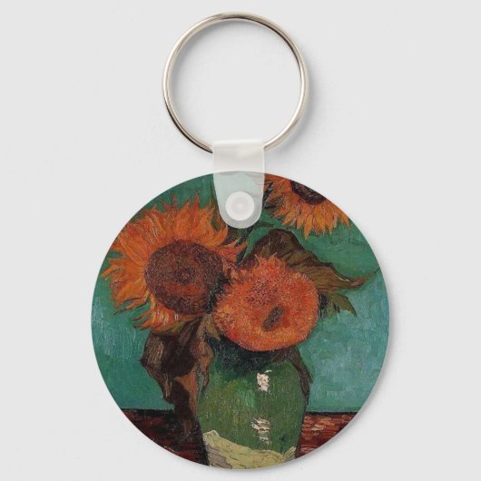 vaas met drie zonnebloemen, van Gogh Sleutelhanger (Voorkant)