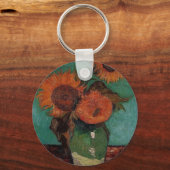 vaas met drie zonnebloemen, van Gogh Sleutelhanger (Voorkant)