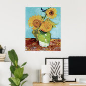 Vaas met drie zonnebloemen van Vincent van Gogh Poster (Thuiskantoor)