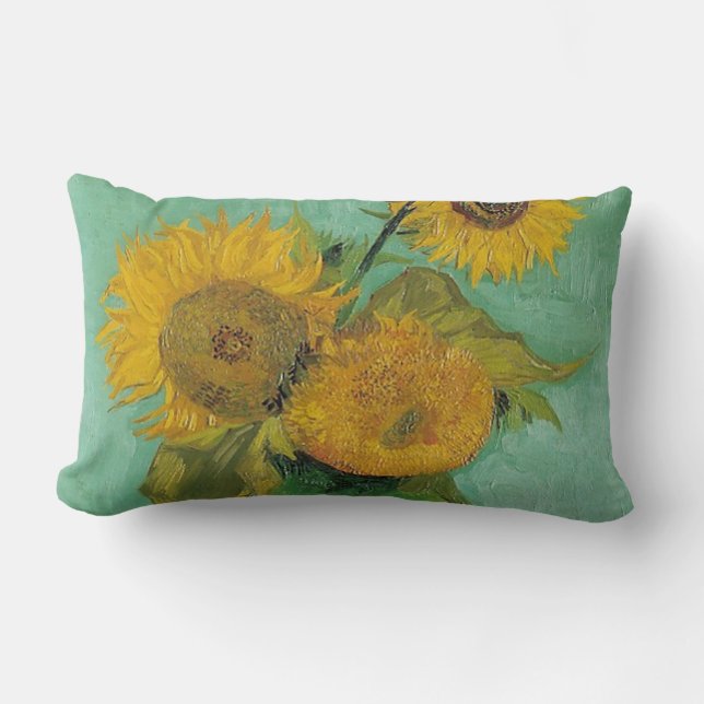 Vaas met drie zonnebloemen, Vincent van Gogh Kussen (Voorkant)