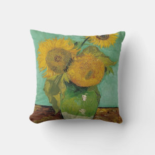 Vaas met drie zonnebloemen, Vincent van Gogh Kussen