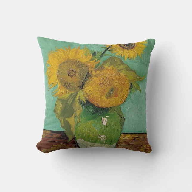Vaas met drie zonnebloemen, Vincent van Gogh Kussen (Voorkant)