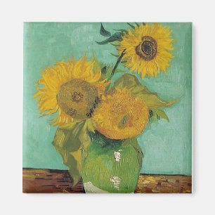 Vaas met drie zonnebloemen, Vincent van Gogh Magneet