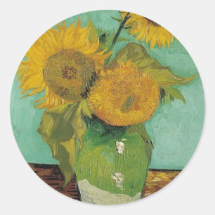 Vaas met drie zonnebloemen, Vincent van Gogh Ronde Sticker