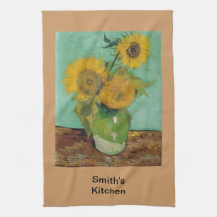 Vaas met drie zonnebloemen, Vincent van Gogh Theedoek