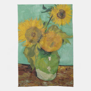 Vaas met drie zonnebloemen, Vincent van Gogh Theedoek