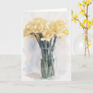 Vaas met gele narcis bloemen bloemige notitiekaart