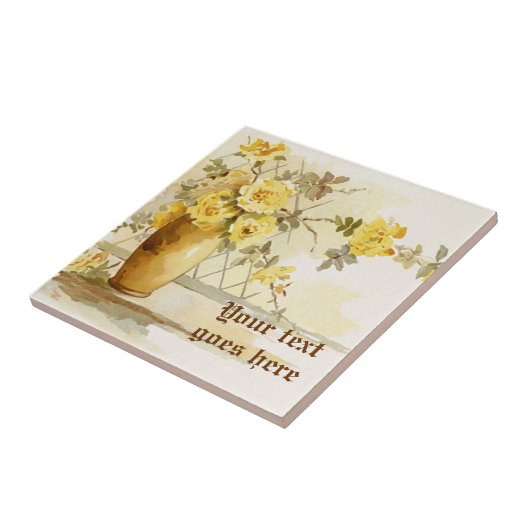  vaas met gele rozen waterverf tegeltje (Zijkant)