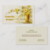  vaas met gele rozen waterverf visitekaartje (Voorkant / Achterkant)