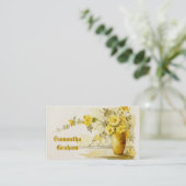  vaas met gele rozen waterverf visitekaartje (Staand voorkant)