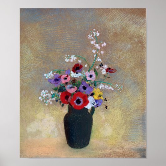 Vaas met Gemengde Bloemen, Redon Poster (Voorkant)