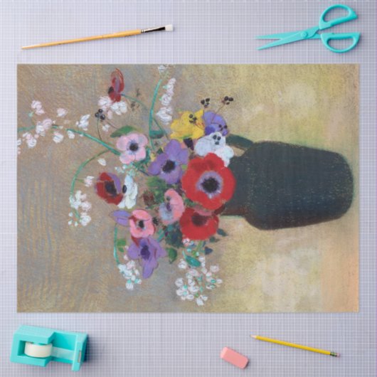 Vaas met Gemengde Bloemen, Redon Tissuepapier (Craft)