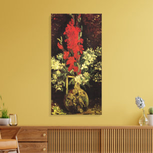 Vaas met gladiolen, anjers door Vincent van Gogh Canvas Afdruk
