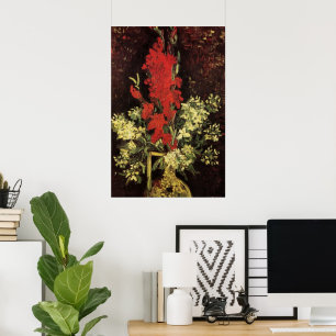 Vaas met gladiolen, anjers door Vincent van Gogh Poster