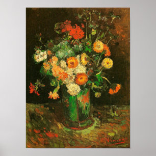 Vaas met het Fine Art. van Zinnias & Geraniums Van Poster