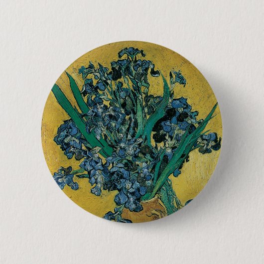 Vaas met irissen door Vincent van Gogh, Vintage Ku Ronde Button 5,7 Cm (Voorkant)