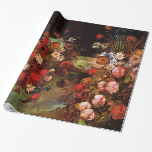 Vaas met klaprozen, korenbloemen, pioenrozen..Van Cadeaupapier