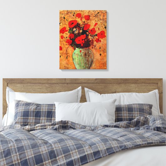 Vaas met klaprozen van Odilon Redon Canvas Afdruk (Insitu (Slaapkamer))