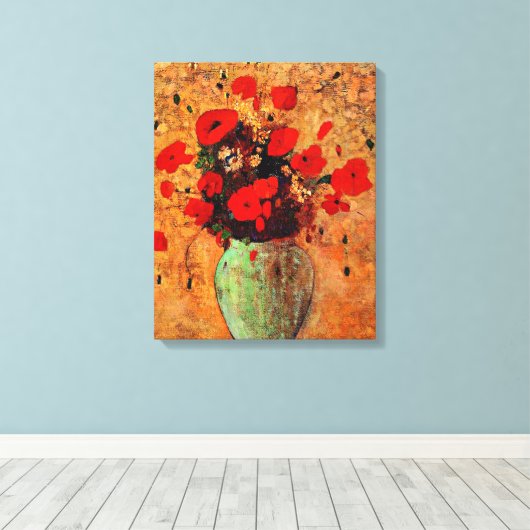 Vaas met klaprozen van Odilon Redon Canvas Afdruk (Insitu (Houten vloer))
