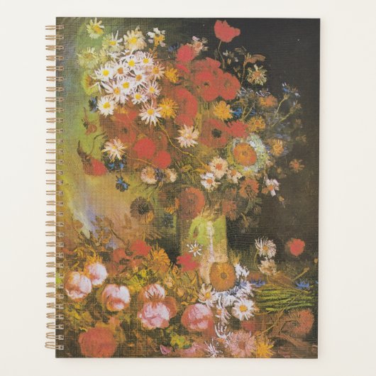 Vaas met korenbloemen & klaprozen, pioenen & chrys planner (Voorkant)