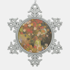 Vaas met korenbloemen & klaprozen, pioenen & chrys tin sneeuwvlok ornament