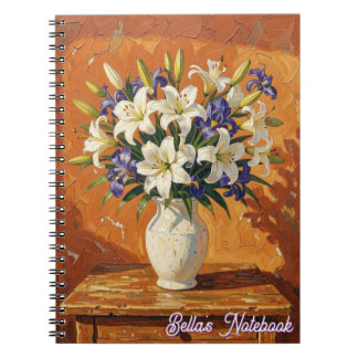 Vaas met lelies en iris bloemen gepersonaliseerd notitieboek