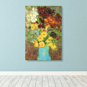Vaas met margrieten en anemoon door Vincent van Go Canvas Afdruk