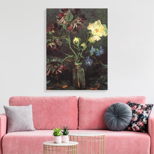 Vaas met Myosotis en Pioenrozen door Vincent van G Canvas Afdruk (Insitu (Woonkamer))