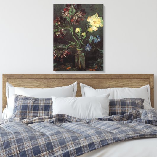 Vaas met Myosotis en Pioenrozen door Vincent van G Canvas Afdruk (Insitu (Slaapkamer))