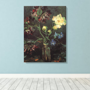 Vaas met Myosotis en Pioenrozen door Vincent van G Canvas Afdruk