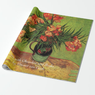 Vaas met Oleanders en Boeken van Van Gogh. Vintage Cadeaupapier