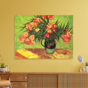 Vaas met oleanders en boeken van Vincent van Gogh Canvas Afdruk