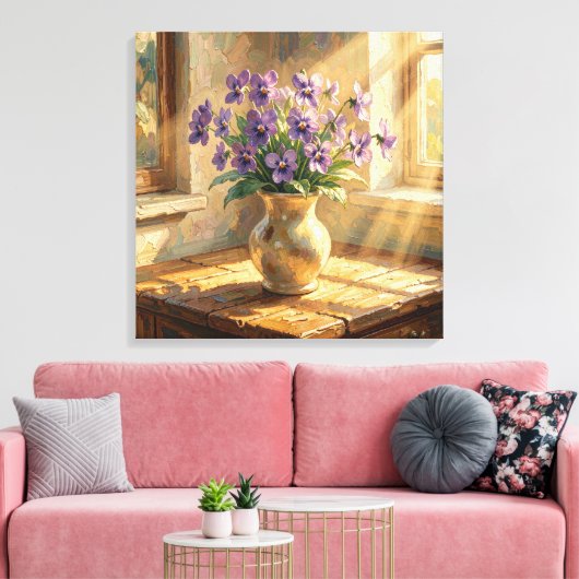Vaas met paarse viooltjes Impasto Canvas Afdruk (Insitu (Woonkamer))