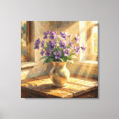 Vaas met paarse viooltjes Impasto Canvas Afdruk (Voorkant)