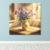 Vaas met paarse viooltjes Impasto Canvas Afdruk (Insitu (Houten vloer))