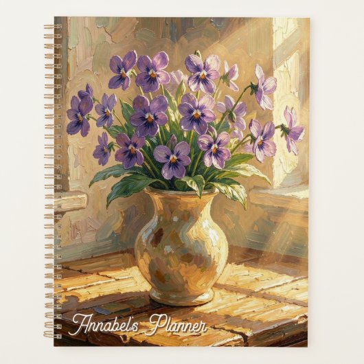 Vaas met paarse viooltjes Impasto Gepersonaliseerd Planner (Voorkant)