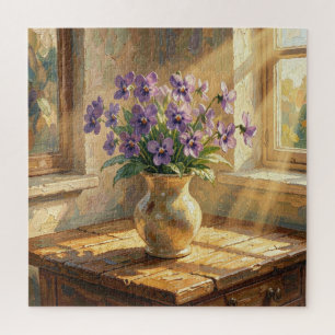 Vaas met paarse viooltjes Impasto Legpuzzel